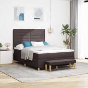 vidaXL Bäddfjäder med madrass med huvudgavel Mörkbrun 140 x 190 cm tyg