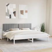 vidaXL Sängram med Klädd Huvudgavel Ljusgrå 200 x 200 cm Massivt furu