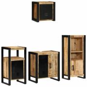 vidaXL Badrumsmöbelset med låda 4 pcs Brun och svart Massivt mangoträ