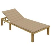 vidaXL Solsäng med beige dyna impregnerad furu
