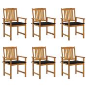 vidaXL Trädgårdsstolar med dynor 6 st massivt akaciaträ