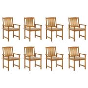 vidaXL Trädgårdsstolar med dynor 8 st massivt akaciaträ