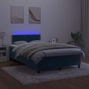 vidaXL Resårsäng med madrass och LED mörkblå 120x190 cm sammet