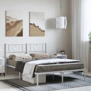 vidaXL Sängram med huvudgavel metall vit 135x190 cm