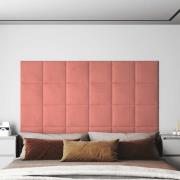 vidaXL Väggsänggavel 12 pcs Rosa Sammet