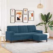 vidaXL 3-sitssoffa med fotpall blå 180 cm sammet