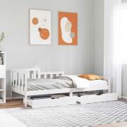 vidaXL Dagbädd med lådor vit 90x200 cm massiv furu