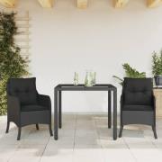 vidaXL Matgrupp för trädgården med dynor 3 delar svart konstrotting