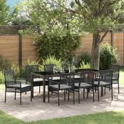 vidaXL Trädgårdsmöbelset med kudde 9 pcs Svart konstrotting