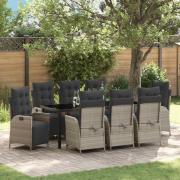 vidaXL Trädgårdsmöbelset med kudde 9 pcs Ljusgrå konstrotting