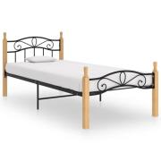 vidaXL Sängram svart metall och massiv ek 90x200 cm