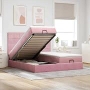 vidaXL Ottoman sängram med madrasser rosa 200x200 cm sammet