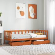 vidaXL Sängsoffa med låda med hjul 3 pcs Vaxbrun Massiv furu