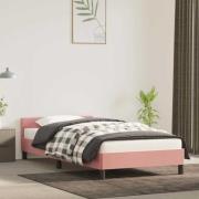 vidaXL Sängram med huvudgavel utan madrass rosa 90x190 cm sammet