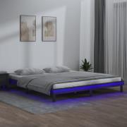 vidaXL Sängram LED grå 140x190 cm massivt trä