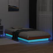 vidaXL Sängram med LED vaxad brun 90x190 cm massiv furu