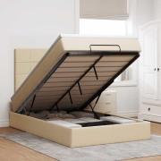 vidaXL Ottoman sängram med madrass gräddvit 120x190 cm tyg