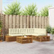 vidaXL Utomhussoffset med kudde 5 Stycke Naturlig och Grädde