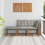 vidaXL Modulsoffa utomhus med kudde 3 Stycke Naturfärg