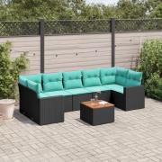 vidaXL Soffgrupp för trädgården med dynor 8 delar svart konstrotting