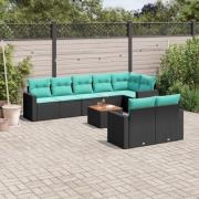 vidaXL Soffgrupp för trädgården med dynor 9 delar svart konstrotting