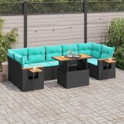 vidaXL Loungegrupp för trädgården med dynor 8 delar svart konstrotting