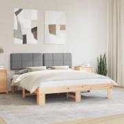 vidaXL Sängram med Klädd Huvudgavel Ljusgrå 200 x 200 cm Massiv furu