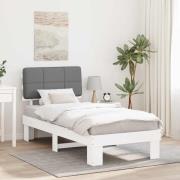 vidaXL Sängram med Klädd Huvudgavel Ljusgrå 100 x 200 cm Massiv furu