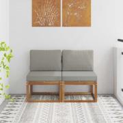 vidaXL 2 Stycke Utomhus Mellansoffa Massivt Akaciaträ Naturfärg