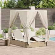 vidaXL Dubbel solstol Justerbar Beige 205 x 129 x 200 cm konstrotting