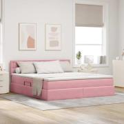 vidaXL Förvaringssäng med LED med madrass Rosa 160 x 200 cm Sammet