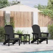 vidaXL Trädgård Stol 3 pcs Svart polyeten