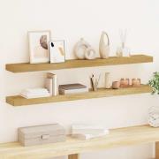 vidaXL Vägghyllor 2 st 110x15x4 cm massivt teakträ