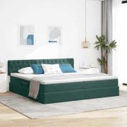 vidaXL Förvaringssäng med LED med madrass Mörkgrön 200 x 200 cm Sammet