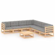 vidaXL Loungegrupp för trädgården med dynor 8 delar massiv furu