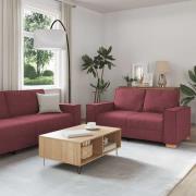 vidaXL Soffgrupp med dynor 2 delar Vinröd tyg