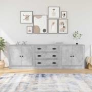 vidaXL Skänk 3 st betonggrå konstruerat trä