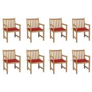 vidaXL Trädgårdsstolar 8 st med röda dynor massiv teak