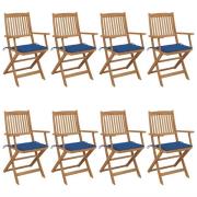 vidaXL Hopfällbara trädgårdsstolar med dynor 8 st massivt akaciaträ