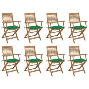 vidaXL Hopfällbara trädgårdsstolar med dynor 8 st massivt akaciaträ