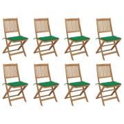 vidaXL Hopfällbara trädgårdsstolar med dynor 8 st massivt akaciaträ