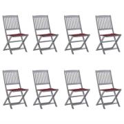 vidaXL Hopfällbara trädgårdsstolar 8 st med dynor massivt akaciaträ