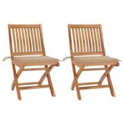 vidaXL Trädgårdsstolar med beige dynor 2 st massiv teak