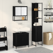 vidaXL Badrumsmöbelset med hylla med dörr 3 pcs Svart Konstruerat trä