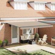 vidaXL Utfällbar markis med LED -remsljus Beige 450 ×350 cm tyg