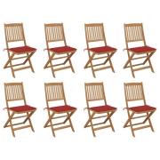 vidaXL Hopfällbara trädgårdsstolar med dynor 8 st massivt akaciaträ