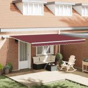 vidaXL Markis manuellt infällbar med LED vinröd 450x300 cm