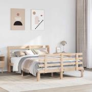 vidaXL Sängram med huvudgavel 135x190 cm massiv furu