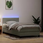 vidaXL Resårsäng med madrass och LED ljusgrå 80x210 cm sammet