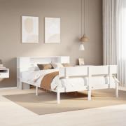 vidaXL Säng med bokhylla utan madrass vit 135x190cm massiv furu